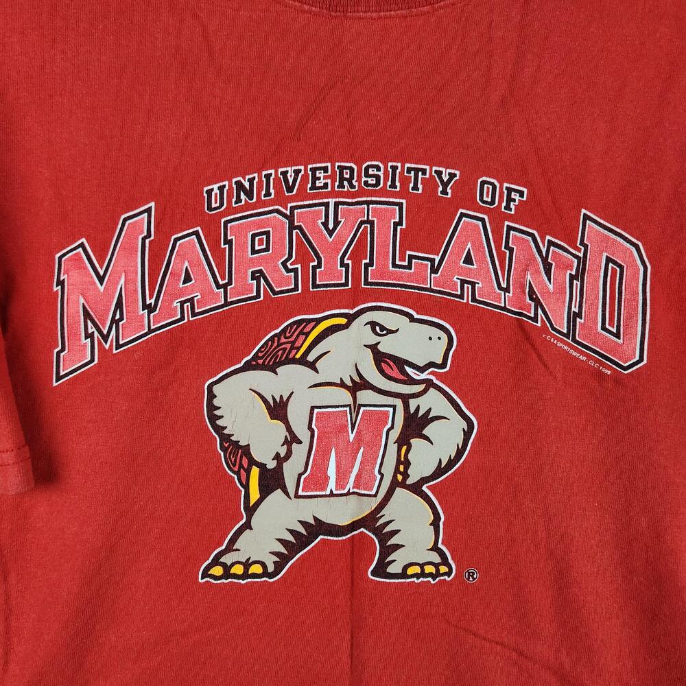 Vintage Maryland Terrapins Shirt Mens XL Red NCAA College Graphic Tee 90s Logo